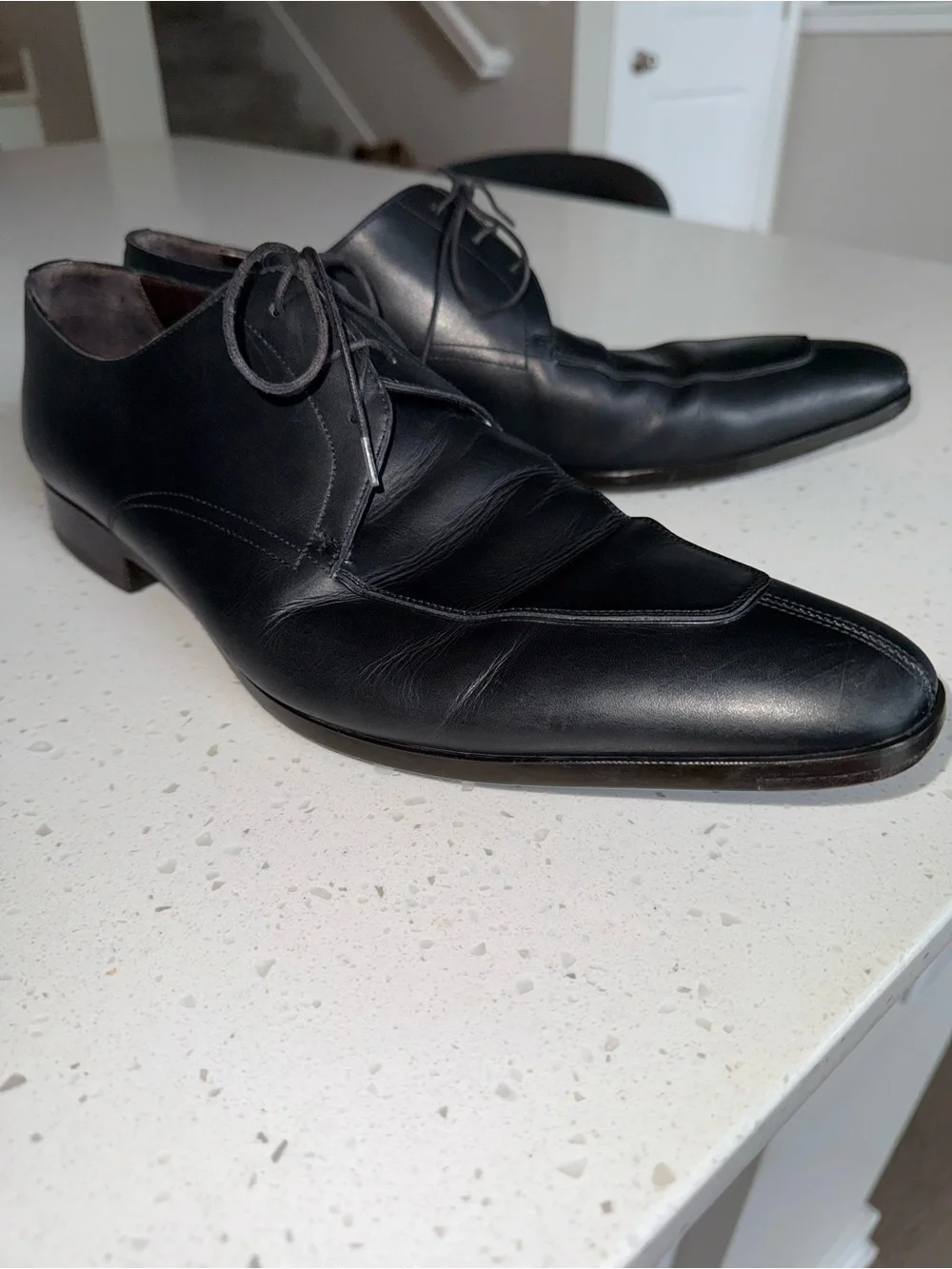 Santoni Black Leather Derby Shoes